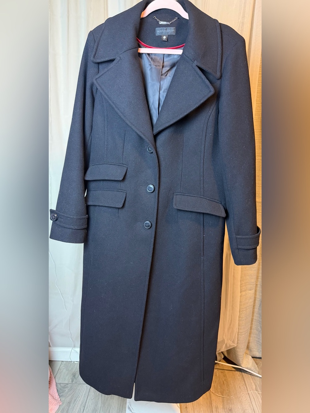 Worthington Black Long Trench Coat Wool-Blend XL
